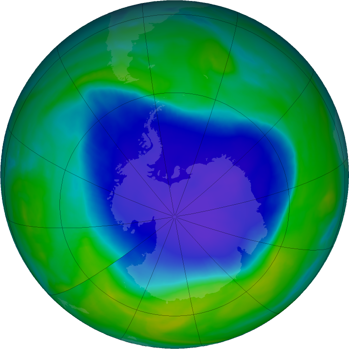 Antarctic ozone map for 27 November 2020